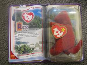 lot 737 image: Ronald McDonald ty beanie dinosaur trio rex the t-rex