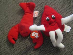 lot 744 image: lobster ty beanie baby and a blood buddy beanie baby