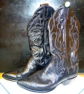 lot 25 image: $$$ - Tony Lama Style #1266 Black Teju Lizard Skin Cowgirl Pull On Boots Sz 9