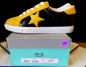 lot 29 image: NEW - T M & J PUFFY SNEAKERS BLACKMUSTARD - WOMENS SIZE 9 $$