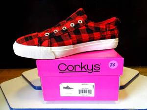 lot 30 image: NEW - Corkys Babalu Sneakers in RedBlack Plaid - WOMENS SIZE 9 $$
