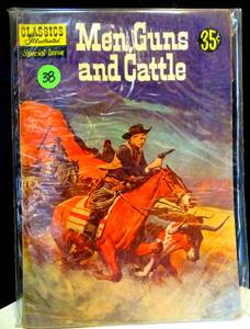 lot 38 image: VINTAGE 1959 - CLASSICS ILLUSTRATED SPECIAL MEN GUNS & CATTLE 153A SILVER AGE GILBERTON COMICS $$