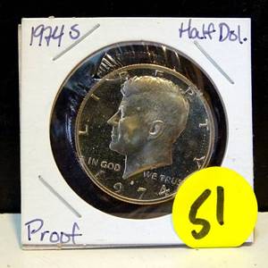 lot 51 image: Nice 1974 s Clad Proof Kennedy Half Dollar