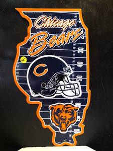 lot 65 image: AWESOME CHICAGO BEARS IN SHAPE OF ILLINOIS WALL DISPLAY