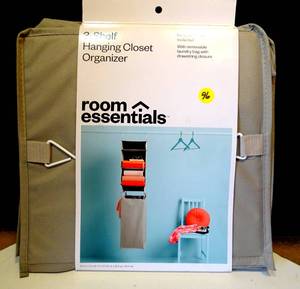 lot 96 image: Room Essentials Gray 3-Shelf Hanging Closet Organizer Removable Laundry Bag NEW