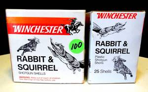 lot 100 image: WINCHESTER RABBIT & SQUIRREL SHOTGUN SHELLS (25 PER BOX) 2 X $