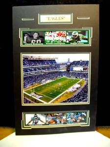 lot 125 image: SUPERBOWL CHAMPS - PHILADELPHIA EAGLES CUSTOM MATTED WALL DISPLAY - MEASURES 13 X 20 READY TO FRAME