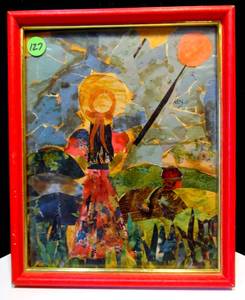 lot 127 image: UNIQUE WALL DISPLAY MADE FROM TORN PAPER TO CREATE SCENE. - MEASURES 8.5 X 11