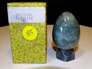 lot 185 image: 3 FLOURITE EGG WITH STAND $$