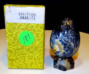 lot 187 image: 3 UNAKITE EGG WITH STAND $$