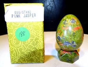 lot 188 image: 3 PINK JASPER EGG WITH STAND $$