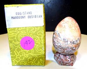 lot 192 image: 3 MAHOGANY OBSIDIAN EGG WITH STAND $$