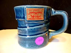 lot 194 image: $$$ VINTAGE 1980S LEVI STRAUSS & CO Jeans Mug Blue Levis Denim Coffee Cup Made in USA (CHECK COMPS)