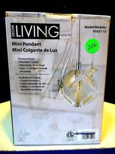 lot 206 image: NEWSEALED - DECOR LIVING MINI PENDANT 91021-15 CROME FINISH PRISMATIC CRYSTAL SEALED BOX $$