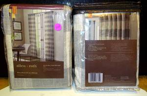 lot 208 image: NEW - COMPLETE SET OF 2 - ALLEN & ROTH GRAY PLAID CURTAINS $$