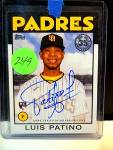 lot 249 image: $$ AUTHENTIC AUTOGRAPH - 2021 Luis Patino Topps 1986 RC Auto 35th Anniversary #86A-LPA Rookie Padres Rays