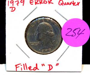 lot 254 image: 1979D error quarter with filled D