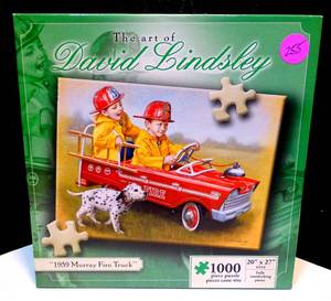 lot 255 image: THE ART of DAVID LINDSEY 1959 MURRAY FIRE TRUCK 1000 PC PUZZLE