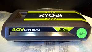 lot 266 image: RYOBI 40-Volt Lithium-Ion 2.0 Ah Battery - MODEL OP40204VNM $$$