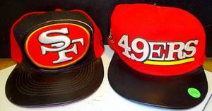 lot 306 image: LOT OF 2 - SAN FRANCISCO 49er LEATHER BILL BALL CAPS (LIGHT USED)