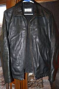 lot 4 image: Calvin Klein Black Leather Jacket