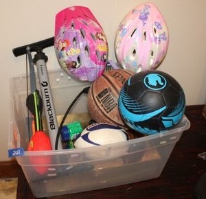 lot 207 image: Sports lot balls, air pump, and bicycle helmets