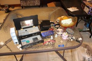 lot 210 image: Jewelry and trinket boxes, glass bowl and more