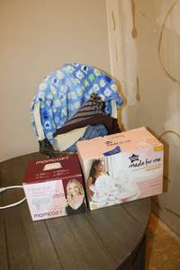 lot 229 image: Maternity lot breast pumps, clothes and basket
