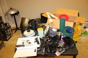 lot 232 image: Kitchen items pans, utensils, plastic dishes and more