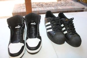 lot 194 image: Mens tennis shoes Puma hightops and Adidas superstar
