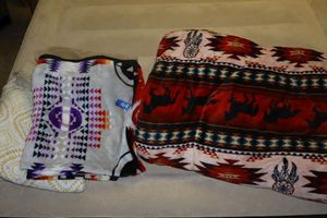 lot 164 image: Plush blankets - 2 have native American style