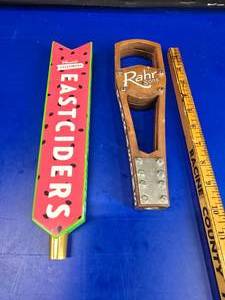 lot 37 image: Lot of 2 Full Size Beer Tap Handles.  Austin Eastciders and Rahr & Sons