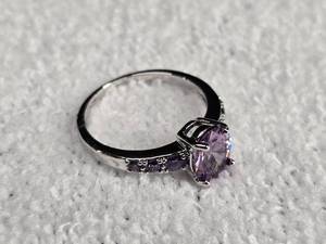 lot 49 image: Brilliant Round Cut Purple Amethyst .925 Engagement Ring, Size 8