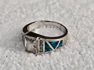 lot 52 image: Blue Fire Opal Inlay .925 Ring, Size 8