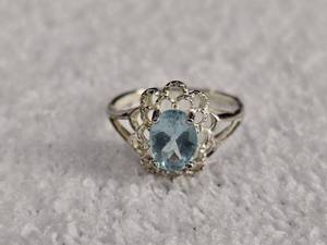 lot 54 image: Oval Cut Aquamarine Floral Filigree .925 Ring, Size 7