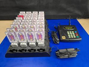 lot 93 image: Crystal Call Wireless RestaurantChurch Daycare Pager System w Control Panel, Docking Stations & 36 Pagers