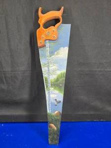 lot 155 image: Beautiful Hand Painted Disston Saw.  Signed by artist S. LaForge