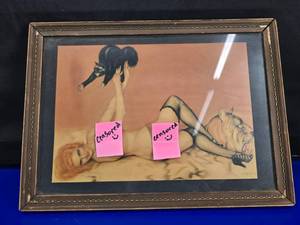 lot 227 image: Censored Art Alert  Antique Albert Vargas Pinup Artist 1919, Titled Feline Entre-Act.  VERY RARE.  THIS IS NOT A MODERN PRINT.  I put sticky notes on the outside that are removable.