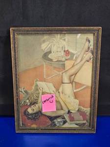 lot 228 image: Censored Art Alert  Antique Albert Vargas Pinup Artist 1920, Titles Leisure Time.  VERY RARE.  THIS IS NOT A MODERN PRINT.   I put sticky notes on the outside that are removable.