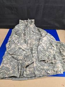 lot 232 image: Military Issued Digital Camo Cold Weather Field Coat (Size Large Long) & Digital Camo Chemical Protective Overgament (Overalls) (Size XL Long)