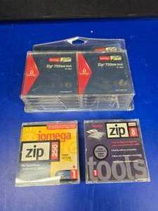 lot 250 image: Large Lot of Iomega Zip Disks.  Includes a pack of 8 sealed 750MB plus 250MB & 100MB