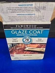 lot 267 image: Box of Famowood Glaze Coat.  Makes 1 Gallon