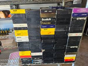 lot 281 image: MASSIVE Lot of Approx 175 Pre-Recorded VHS Tapes.  Tapes are re-recordable.  Includes vintage shows, movies, cartoons, awards shows, commercials and MORE