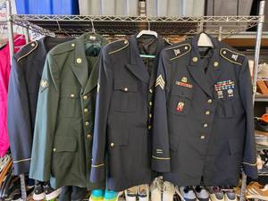 lot 288 image: Lot of 4 US Army Uniforms.  Includes 3 Military Dress Jackets & 1 Service Coat & Trousers