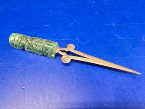lot 363 image: Beautiful Vintage Mid-Century Made In Mexico Modernist 850 Silver Carved Onyx Letter Opener.  Stanped 850