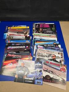lot 369 image: MASSIVE Lot of NHRA Pro Stock, Top Fuel, Funny Car & Motorcycle Promo Cards.  57 Cards Total