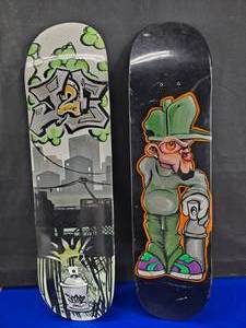 lot 402 image: WOW  Lot of 2 Hand Graffiti Artwork Skateboard Decks by JoeX2.  THESE ARE NOT COPIES