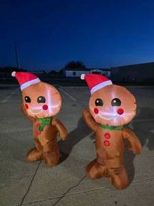 lot 405 image: Lot of 2 Christmas Gingerbread Man Inflatables.  Approx 4 Tall.  Tested.