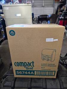 lot 422 image: NEW IN BOX.  Georgia Pacific Pro Commercial Compact Quad 4-Roll Vertical Tissue Dispenser, Black