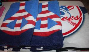 lot 34 image: Three Swim Towels, 2 Peace Signs and Yankees